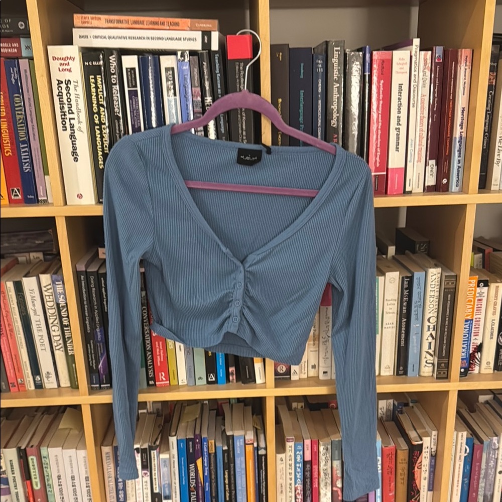 Urban Outfitters Blue Button-Up Crop Top